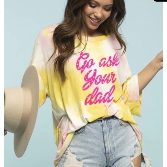 Go Ask Your Dad Oversized Relaxed Fit Tie Dye Scoop Neck Half Sleeves Tee - Picture 1 of 14